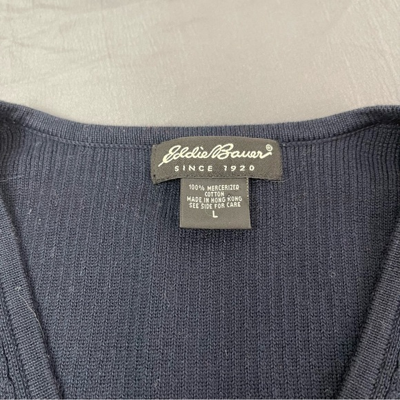 Eddie Bauer Mercerized Cotton Ribbed Cardigan Sweater Vest Black Men’s Size L - Picture 3 of 5